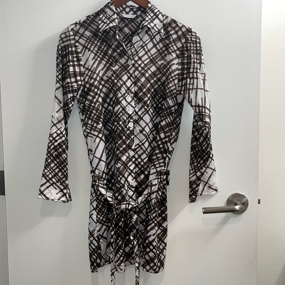 Trina Turk Brown/White Brush Print Swim Cover-Up Tunic